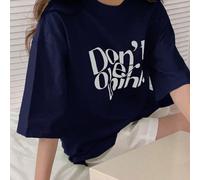 T-shirt oversize con grafica a lettere e spalle scoperte, con scritta "Non pensare troppo" L,M,S,XLsloganTessuto