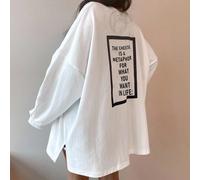 T-shirt oversize con grafica con slogan, scollo a goccia e orlo spaccato. "IL FORMAGGIO È UNA METAFORA PER CIÒ CHE VUOI NELLA VITA", Abbigliamento back to school, top a maniche lunghe per donna L,M,S,