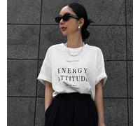 T-shirt oversize con stampa di slogan, scollo a goccia "Keep Smiling ENERGY ATTITUDE See The Good Time For Plan" L,M,S,XLsloganTessuto