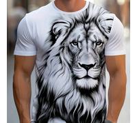 T-shirt oversize con stampa digitale del leone, stile casual da strada, girocollo elastico, uomo, estate 1XL,2XL,3XL,4XL,5XL,6XLAnimale,LettereTessuto in maglia