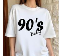 T-shirt oversize con stampa in stile retrò anni '90, un must-have per gli amanti dello stile retrò, comoda maglietta a maniche corte estiva per donne taglie forti 0XL,1XL,2XL,3XL,4XLFumetto,LettereTes