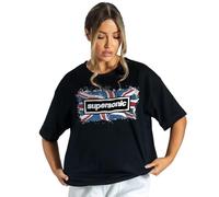 T-shirt oversize con stampa Union Jack e testo "Supersonic", unisex, Nero , XXL