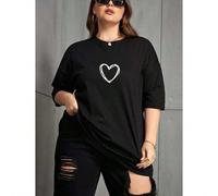 T-shirt oversize da donna con motivo a cuori, taglie forti, ideale per l'estate. Si prega di consultare la nostra tabella delle taglie - Circonferenza torace: S - 96 cm (37,8 pollici), M - 104 cm (41 