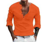 T-shirt oversize da uomo casual Henley Band collare manica lunga spiaggia hippie estate abbottonatura camicia, Olivastro, L