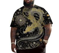 T-shirt oversize da uomo grafica | stampa drago giapponese t-shirt ampia girocollo | top estivo alla moda streetwear, Drago d'oro interstellare, L