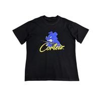 T-Shirt Oversize Nero da Uomo con Animali E Stampe di Fumetti Animati D'avanguardia, Stile Graffiti Giallo, Adatto per Il Collo Rotondo A Maniche Corte Casual per Gli Appassionati-color01||l