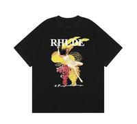 T-shirt Oversize Nero Da Uomo Con Barca A Vela Retro E Stampa Monaco, Adatta Per Il Collo Rotondo A Maniche Corte Casual E Il Top Estivo Sciolto Per Gli Appassionati Di Street Fashion-color01||l