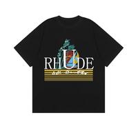 T-shirt Oversize Nero Da Uomo Con Barca A Vela Retro E Stampa Monaco, Adatta Per Il Collo Rotondo A Maniche Corte Casual E Il Top Estivo Sciolto Per Gli Appassionati Di Street Fashion-color06||m