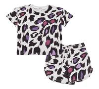 T-Shirt & Pantaloncini Leopardo Bianco Set Estate 2 Pezzi Età 5-13 Anni