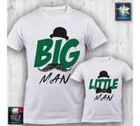 T-shirt Papà Bimbo BIG LITTLE MAN DAD Festa del Papà Divertente Idea Regalo