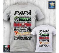 T-shirt PAPA' BIMBO SUPEREROE Batman Flash Hulk Ironman festa del papà divertent