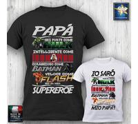 T-shirt PAPA' BIMBO SUPEREROE Batman Flash Hulk Ironman festa del papà divertent