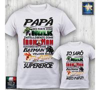 T-shirt PAPA' BIMBO SUPEREROE Batman Flash Hulk Ironman festa del papà divertent