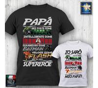 T-shirt PAPA' BIMBO SUPEREROE Batman Flash Hulk Ironman festa del papà divertent