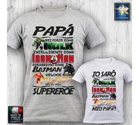 T-shirt PAPA' BIMBO SUPEREROE Batman Flash Hulk Ironman festa del papà divertent