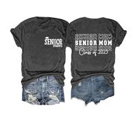 T-shirt per anziani mamma donna laurea mamma classe 2025 divertente maglietta grafica mamma manica corta abito senza pancia, grigio., M