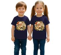 T-shirt per bambini con Babbo Natale con gatti | Natale Natale Natale X-Mas, blu navy, 104