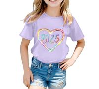 T-shirt per bambini per bambine dai 3 ai 13 anni 2025 amore alla moda grafica girocollo manica corta magliette comode estive cartoni animati carino casual jogging camicetta t-shirt, Viola, 6-7 Years