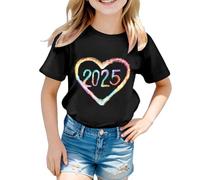 T-shirt per bambini per bambine dai 3 ai 13 anni 2025 amore alla moda grafica girocollo manica corta magliette comode estive cartoni animati carino casual jogging camicetta t-shirt, Nero , 6-7 Years