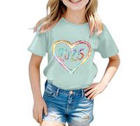 T-shirt per bambini per bambine dai 3 ai 13 anni 2025 amore alla moda grafica girocollo manica corta magliette comode estive cartoni animati carino casual jogging camicetta t-shirt, Verde menta, 3-4
