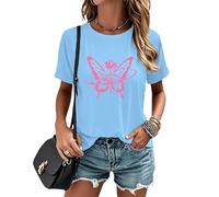 T-shirt per San Valentino da donna | Butterfly Rose, maglietta girocollo a maniche corte, abbigliamento alla moda, per il tempo libero, blu cielo l