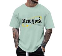 T-shirt per uomo e uomo, oversize, scollo rotondo, a maniche corte, maglietta estiva alla moda, con alfabeto grafico, street wear, sport casual, Verde chiaro, L