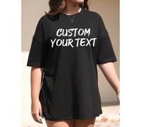 T-shirt personalizzata da donna con testo artistico scritto a mano, inserisci il tuo nome/slogan/data anniversario/messaggio/testo significativo, t-shirt casual sportiva oversize da donna con collo ro