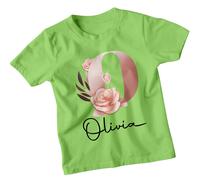 T-Shirt Personalizzata Iniziale O Olivia Monogramma Floreale Ragazze...