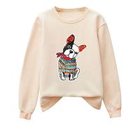 T-shirt Personalizzate Manica Lunga Camicetta Da Donna Con Scollo A U Stampa Cane Felpa Di Cotone Per Le Donne Ragazze Come Maglia Casual Stampata Magliette Da Donna, beige., S