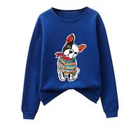 T-shirt Personalizzate Manica Lunga Camicetta Da Donna Con Scollo A U Stampa Cane Felpa Di Cotone Per Le Donne Ragazze Come Maglia Casual Stampata Magliette Da Donna, Blu, M