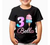 T-shirt personalizzate Your Name Age Ice Cream Girls compleanno bambini #TA-23