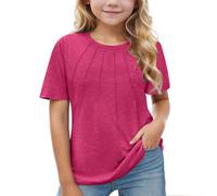 T-shirt plissettata, a maniche corte, alla moda, da donna, con teschio, 5 14, rosa intenso, 9-10 Jahre