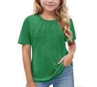 T-shirt plissettata, a maniche corte, alla moda, da donna, con teschio, 5 14, verde, 3-4 Jahre