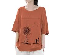 T-shirt Plus Manica corta Stampa Cotone Top per le donne Camicetta di lino O-collo Plus Size T Shirts Adolescente, Colore: rosso, 3XL