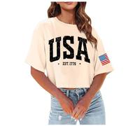T-Shirt Pullover a Maniche Corte Girocollo Stampata Moda Casual da Donna