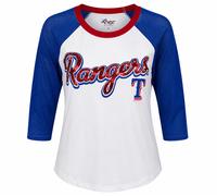 T-Shirt Raglan Mesh 3/4 Texas Rangers Donna, Bianco/Blu, Taglia S