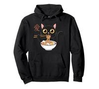 T-Shirt Ramen con Gatto Nero con Grafica Giapponese Kawaii Anime Cool Cat Felpa con Cappuccio