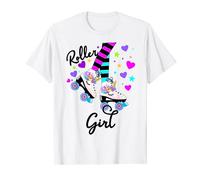 T-shirt retrò pattinaggio ragazza pattinaggio a rotelle Hobby colorato Maglietta