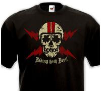 T-Shirt Riding Con Devil Caffè Racer Bikers Custom Culture Chopper Rock'N Roll