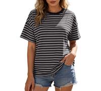 T Shirt Righe Donna Manica Corta Girocollo Top Basic Versatile Morbido Confortevole Stile Casual Moda Quotidiana Primavera Estate, 08-Dark Gray, XL