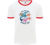 T-Shirt Ringer Octopus Seal Pesce Uomo Plastic Free Cambiamento Climatico