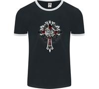T-Shirt Ringer Steampunk Cross Gothic Heavy Metal Biker Uomo FotL