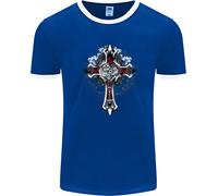T-Shirt Ringer Steampunk Cross Gothic Heavy Metal Biker Uomo FotL