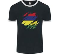 T-Shirt Ringer Uomo Con Bandiera Del Mauritius Per Il Giorno Dei Mauriziani
