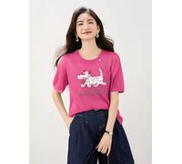 T-Shirt Rosa Fucsia Ricamo Cane Maglia Casual Estiva Giovane CF47259