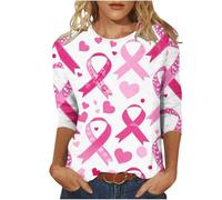 T-shirt rosa per cancro al seno da donna maglietta grafica con nastro maglietta per lotta contro il cancro pullover manica 3/4 tunica atletica donna, 1b-vino, S