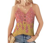 T-shirt rossa da donna casual senza maniche top da donna con scollo a V per la primavera versatile combinabile nella vita di tutti i giorni t-shirt auto-progettare magliette divertenti, Colore: rosa