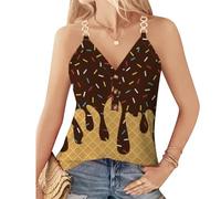 T-shirt rossa da donna casual senza maniche top da donna con scollo a V per la primavera versatile combinabile nella vita di tutti i giorni t-shirt auto-progettare magliette divertenti, marrone, 3XL