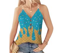 T-shirt rossa da donna casual senza maniche top da donna con scollo a V per la primavera versatile combinabile nella vita di tutti i giorni t-shirt auto-progettare magliette divertenti, Blu, M