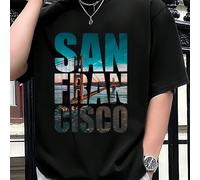 T-shirt San Francisco Golden Gate Bridge, t-shirt da uomo con scollo tondo, 220 g/m², estiva, in puro cotone, manica corta (1 pezzo) T-shirt da uomo a maniche corte e scollo tondo, casual, stampata, c